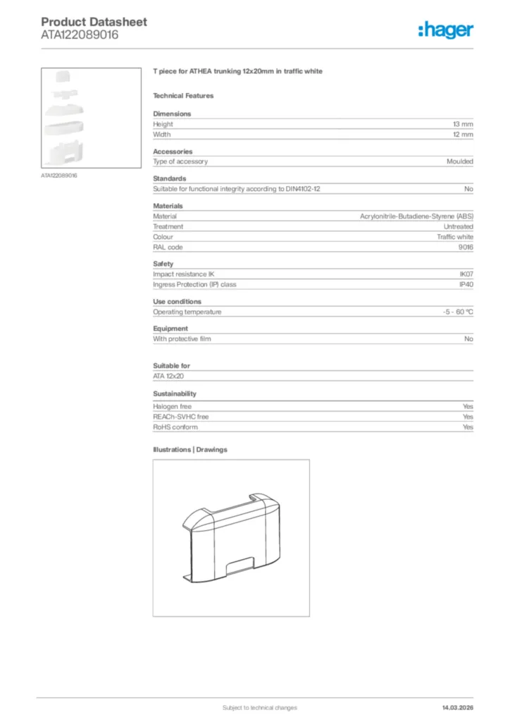 Image Hager Product data sheet ATA122089016  | Hager Africa
