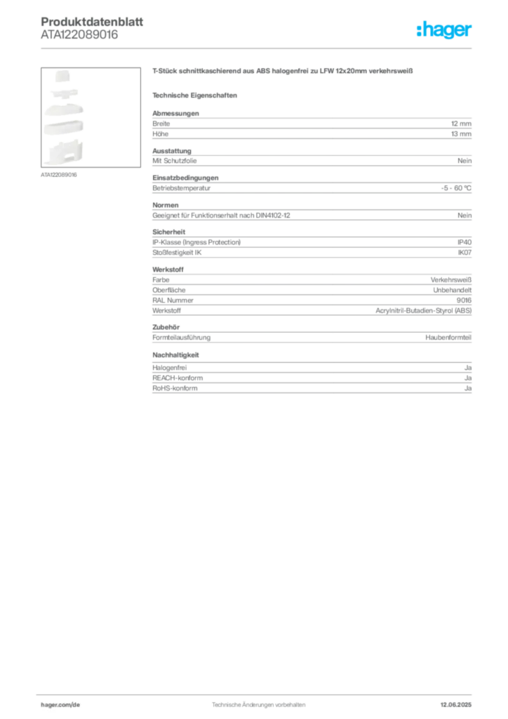 Bild Hager Produktdatenblatt ATA122089016 | Hager Deutschland