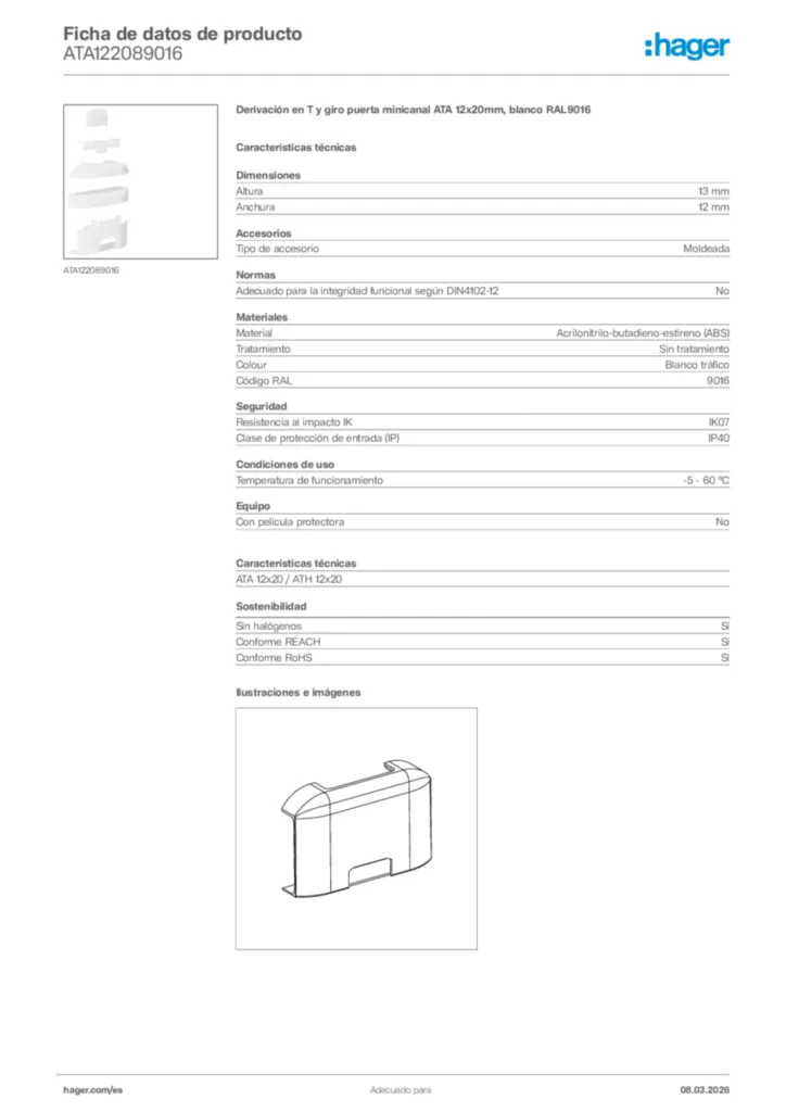 Imagen Hager Ficha de datos de producto ATA122089016 | Hager España