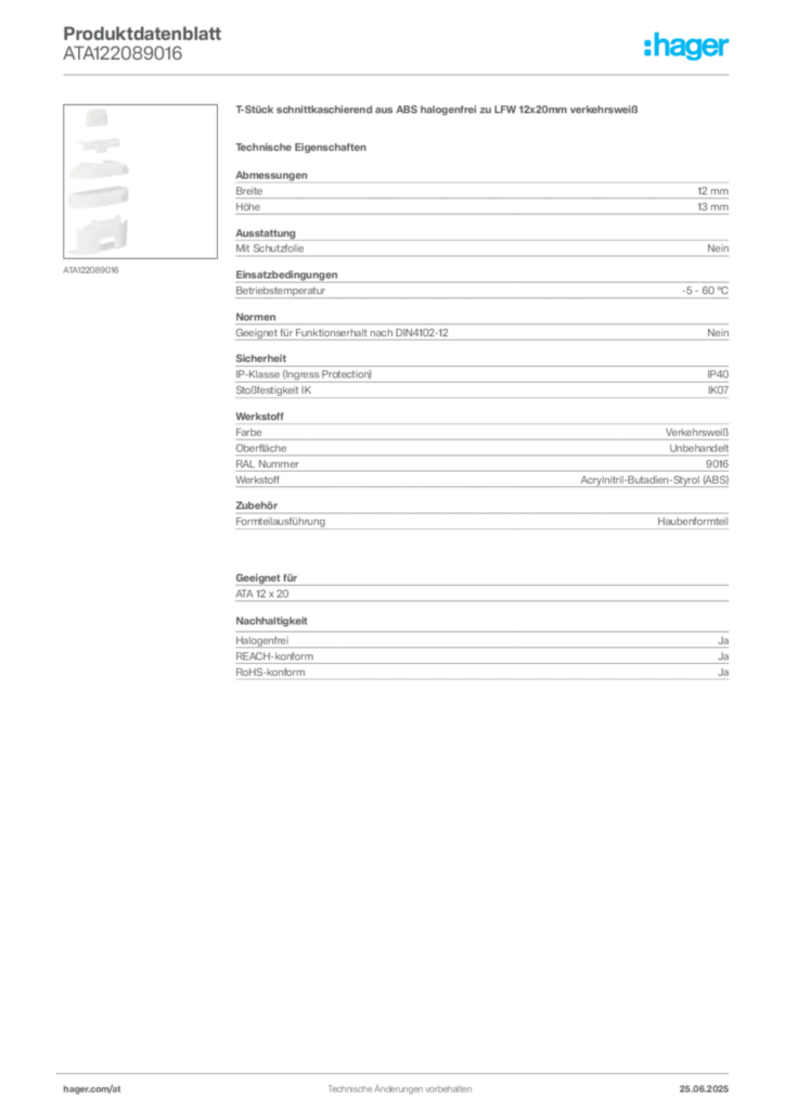 Bild Hager Produktdatenblatt ATA122089016 | Hager Deutschland