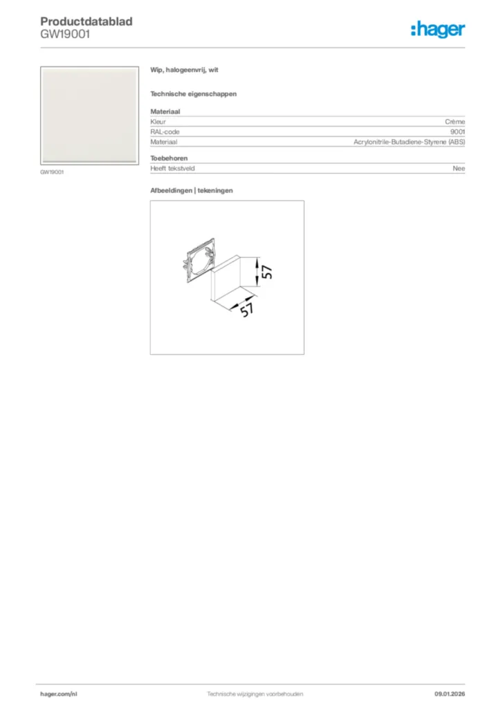 Afbeelding Hager Productdatablad GW19001 | Hager Nederland