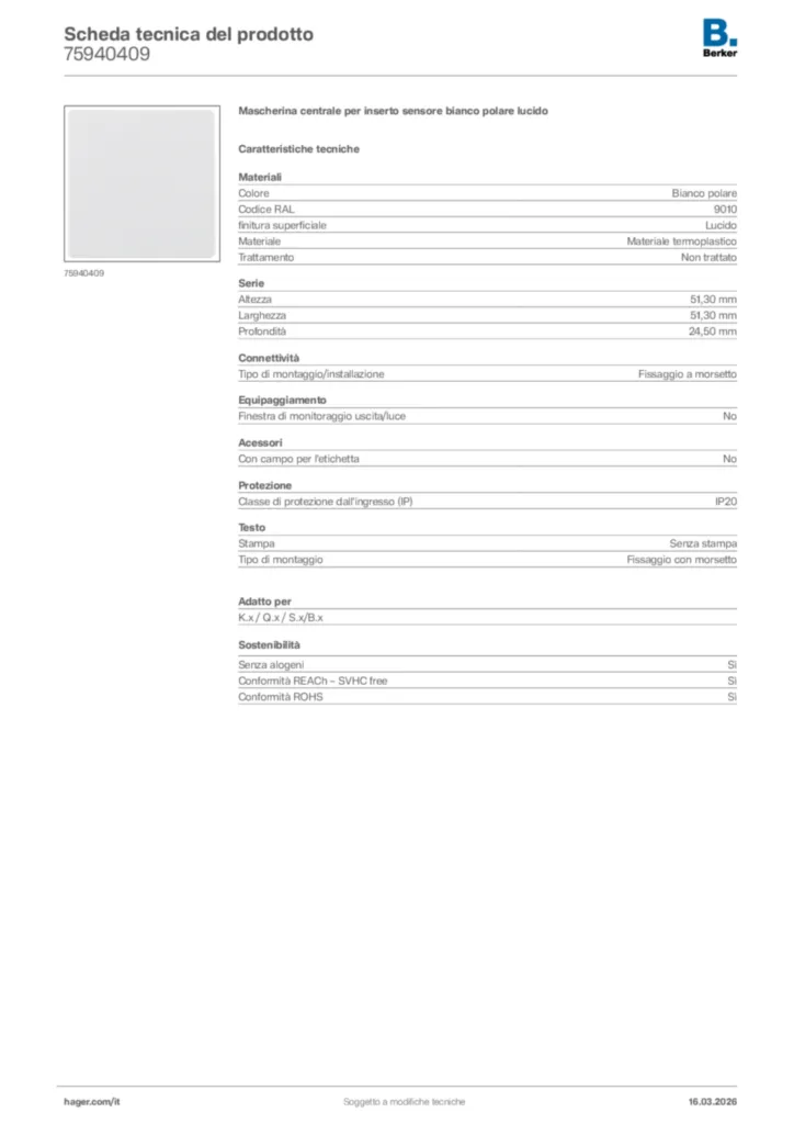 Immagine Berker Scheda tecnica del prodotto 75940409 | Hager Italia