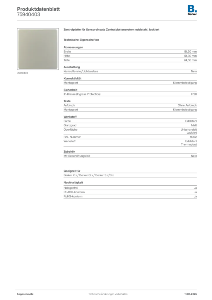 Berker Produktdatenblatt 75940403