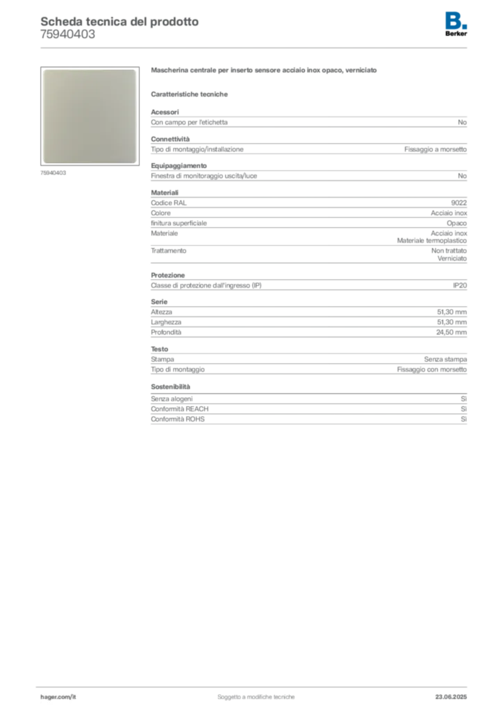 Immagine Berker Scheda tecnica del prodotto 75940403 | Hager Italia