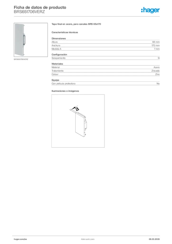 Imagen Hager Ficha de datos de producto BRS651706VERZ | Hager España