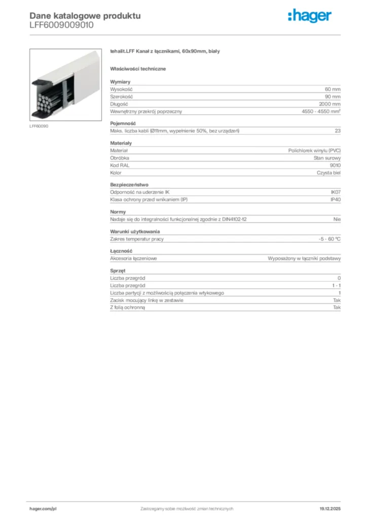 Zdjęcie Hager Karta katalogowa LFF6009009010 | Hager Polska