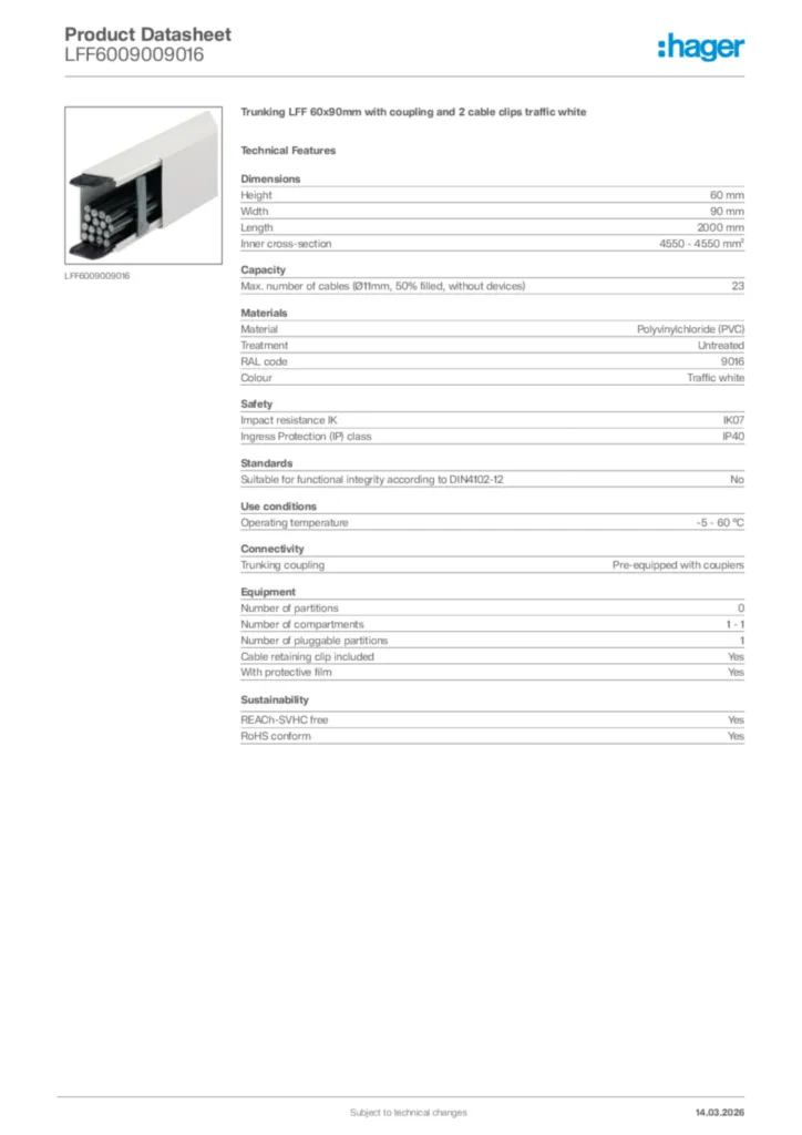 Image Hager Product data sheet LFF6009009016  | Hager Africa