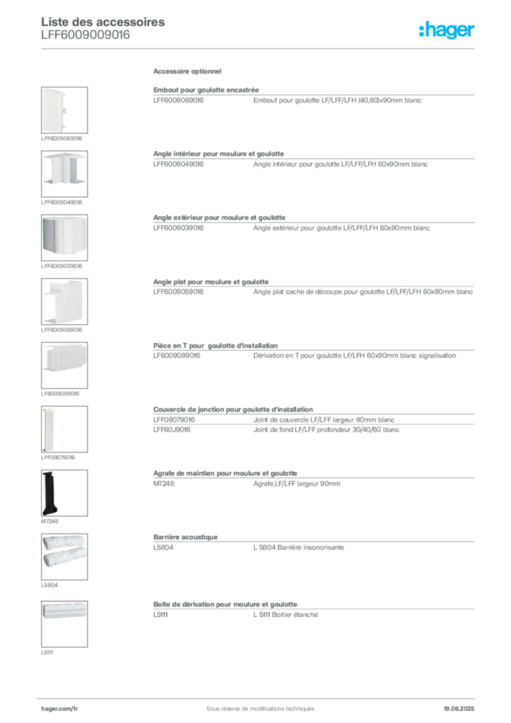 Image Hager Fiche technique du produit LFF6009009016 | Hager France