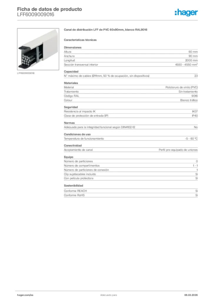 Imagen Hager Ficha de datos de producto LFF6009009016 | Hager España