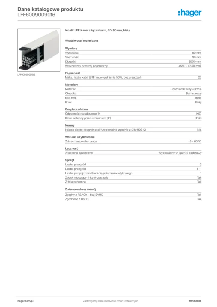 Zdjęcie Hager Karta katalogowa LFF6009009016 | Hager Polska