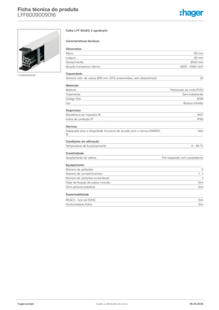 Imagem Hager Ficha técnica do produto LFF6009009016 | Hager Portugal