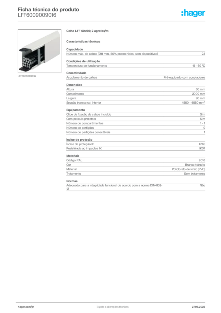 Imagem Hager Ficha técnica do produto LFF6009009016 | Hager Portugal