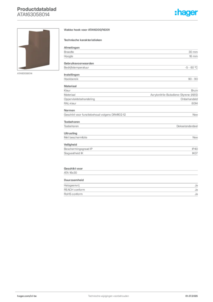 Afbeelding Hager Productdatablad ATA163058014 | Hager Belgium
