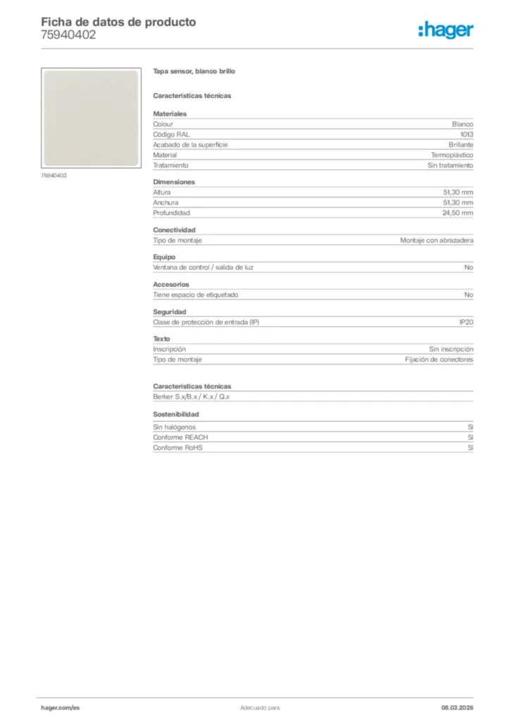 Imagen Hager Ficha de datos de producto 75940402 | Hager España