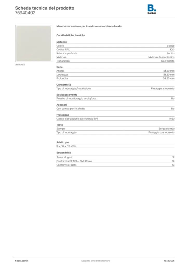 Immagine Berker Scheda tecnica del prodotto 75940402 | Hager Italia