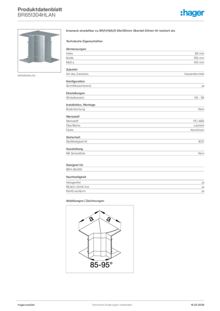 Bild Hager Produktdatenblatt BR651304HLAN | Hager Deutschland