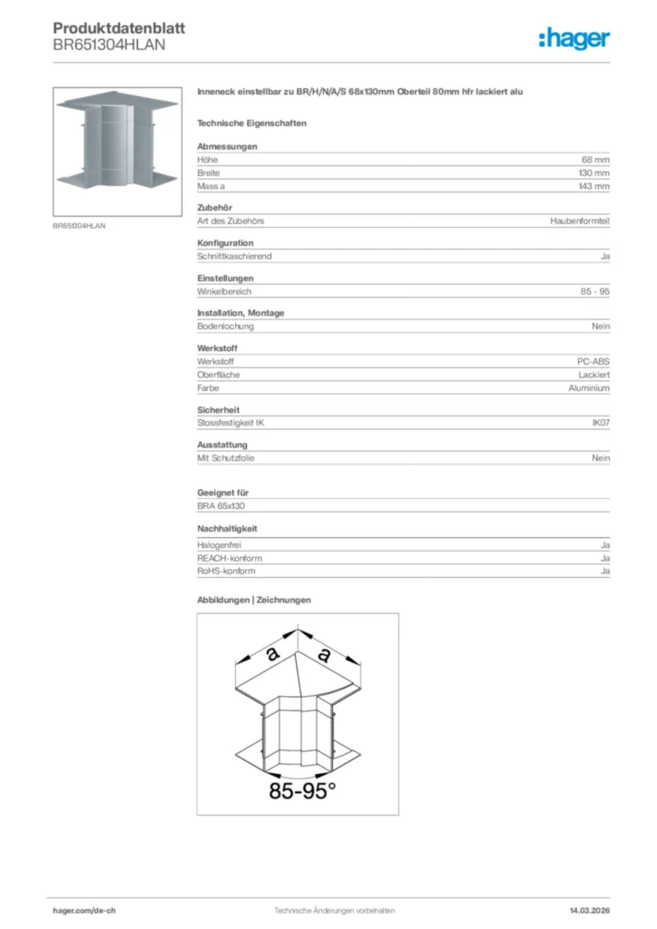 Bild Hager Produktdatenblatt BR651304HLAN | Hager Schweiz