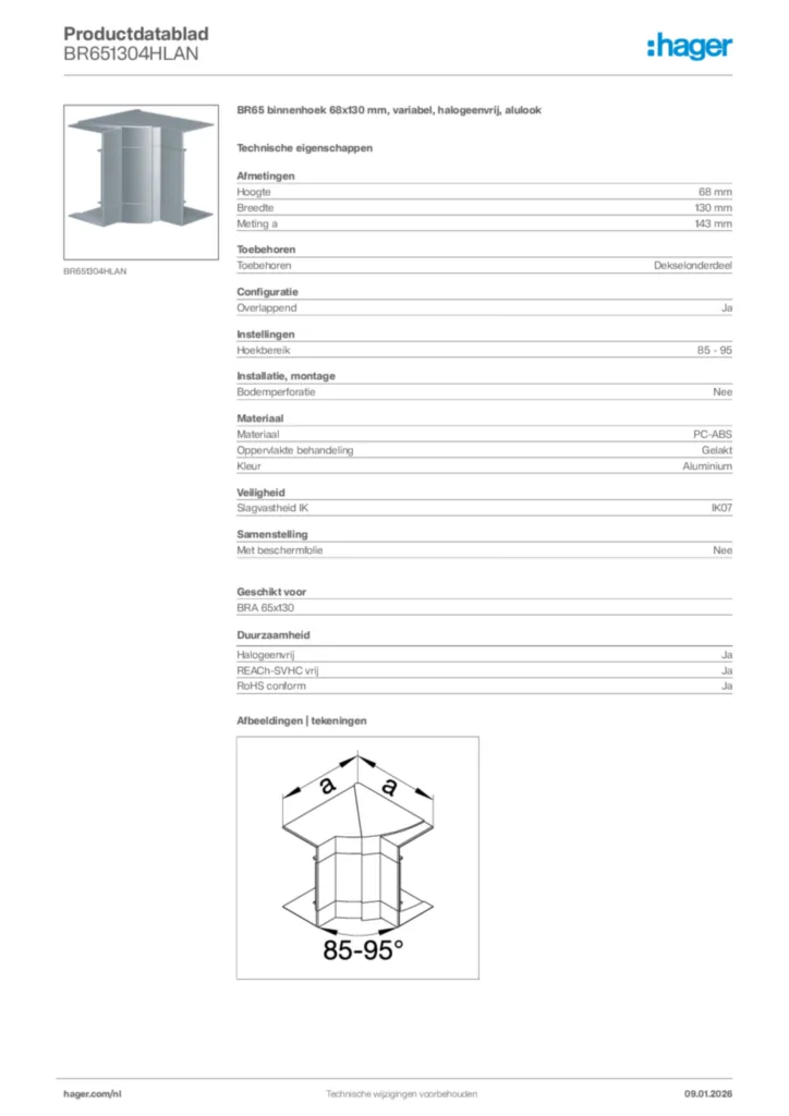 Afbeelding Hager Productdatablad BR651304HLAN | Hager Nederland