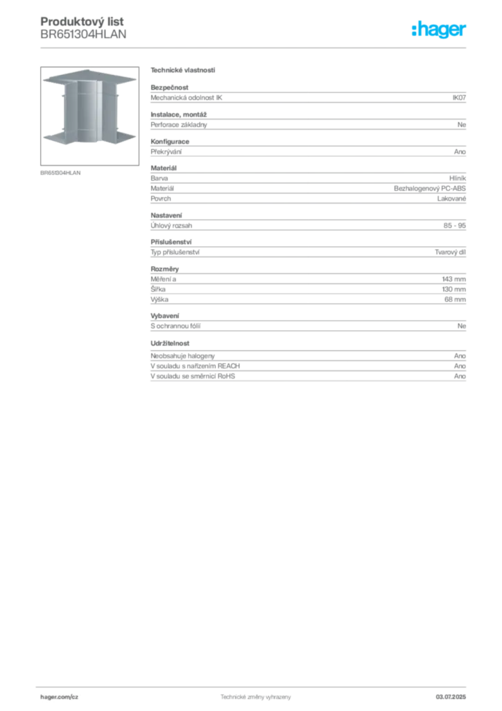 Obrázek Hager Produktový list BR651304HLAN | Hager