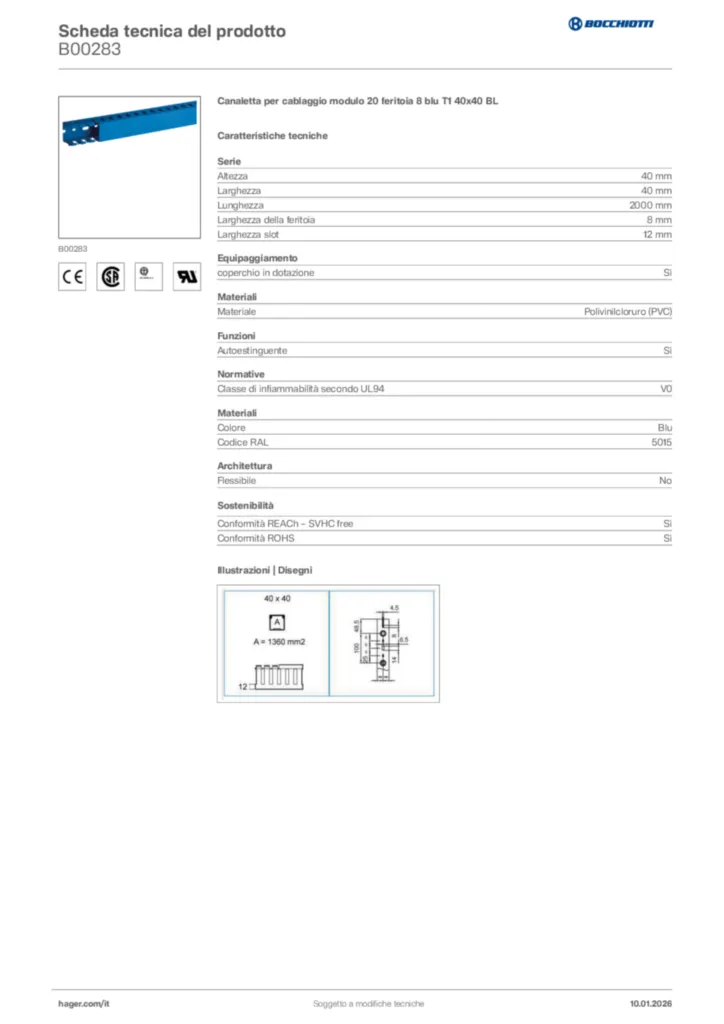 Immagine Bocchiotti Scheda tecnica del prodotto B00283 | Hager Italia