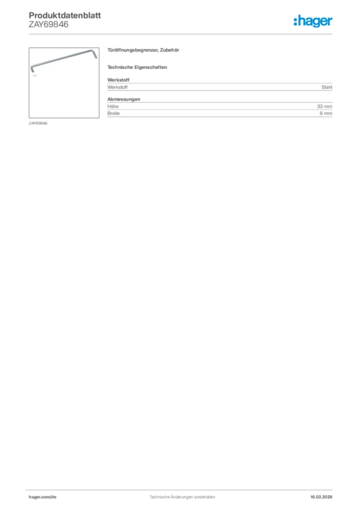 Bild Hager Produktdatenblatt ZAY69846 | Hager Deutschland
