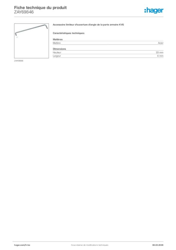 Image Hager Fiche technique du produit ZAY69846 | Hager Belgique