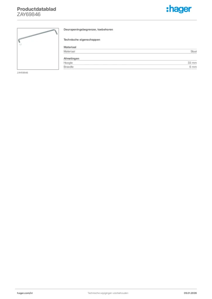 Afbeelding Hager Productdatablad ZAY69846 | Hager Nederland