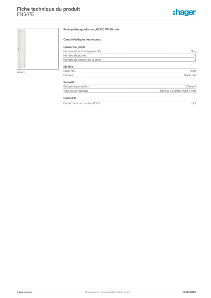 Image Hager Fiche technique du produit FN547E | Hager France