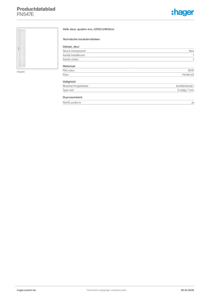Afbeelding Hager Productdatablad FN547E | Hager Belgium