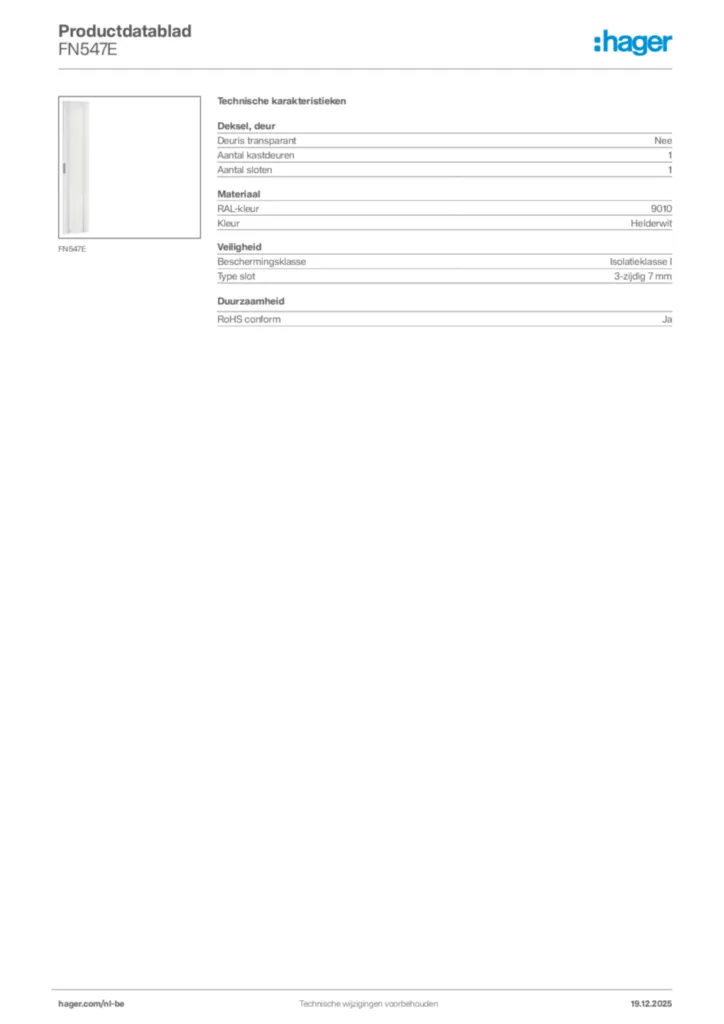 Afbeelding Hager Productdatablad FN547E | Hager Belgium