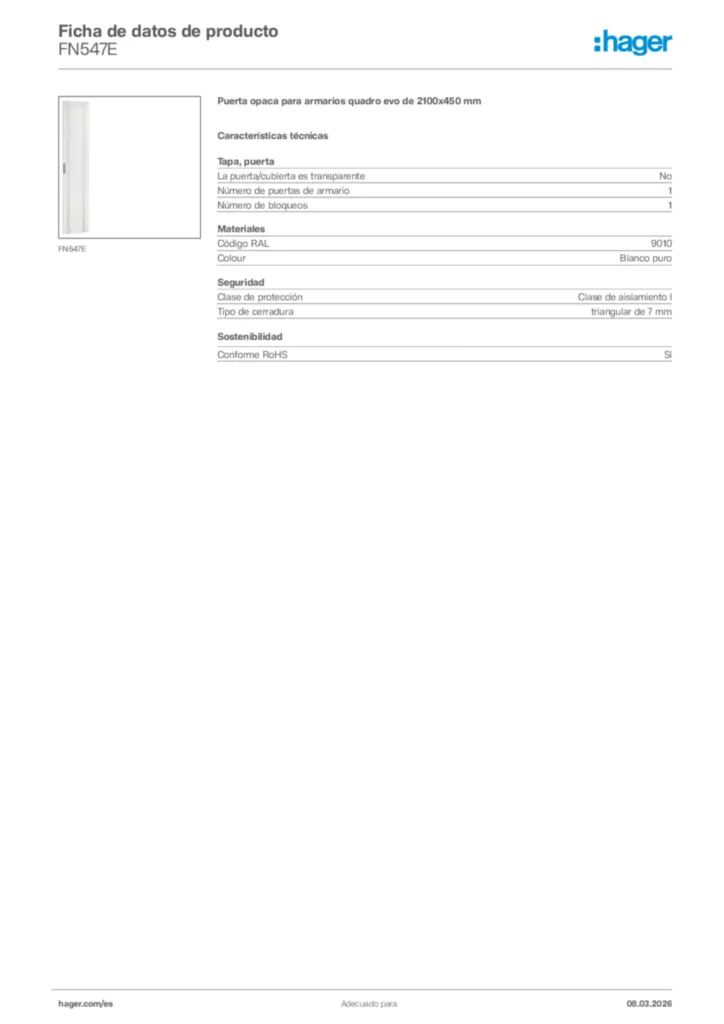 Imagen Hager Ficha de datos de producto FN547E | Hager España