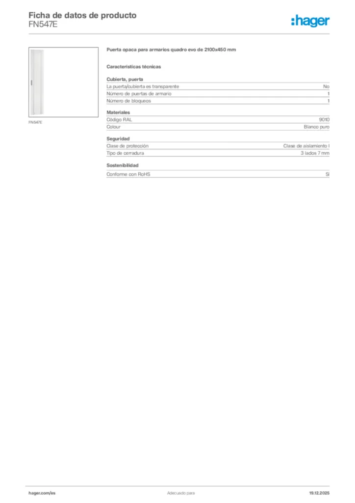 Imagen Hager Ficha de datos de producto FN547E | Hager España