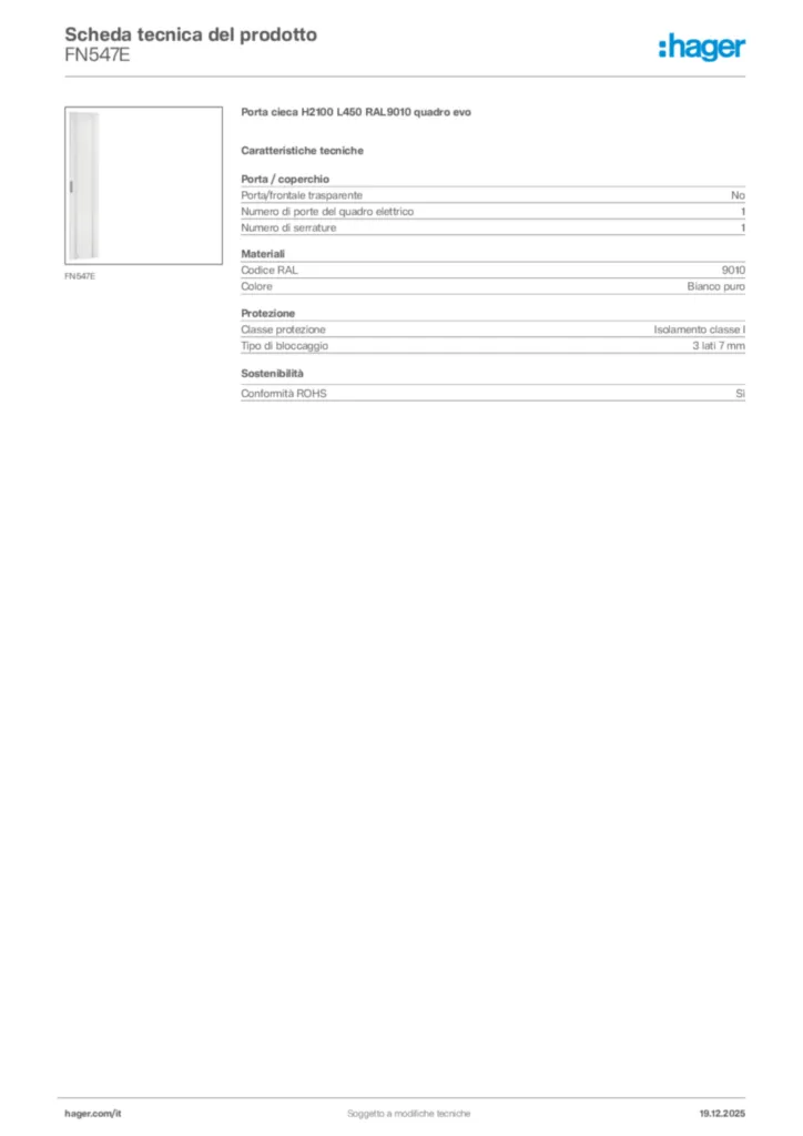 Immagine Hager Scheda tecnica del prodotto FN547E | Hager Italia