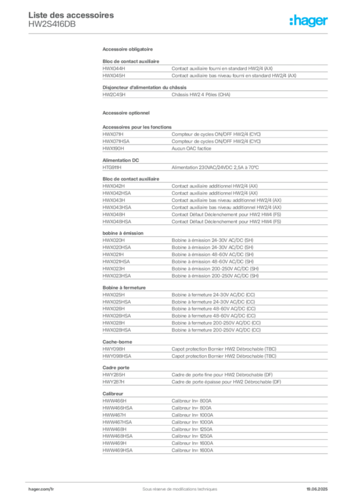 Image Hager Fiche technique du produit HW2S416DB | Hager France