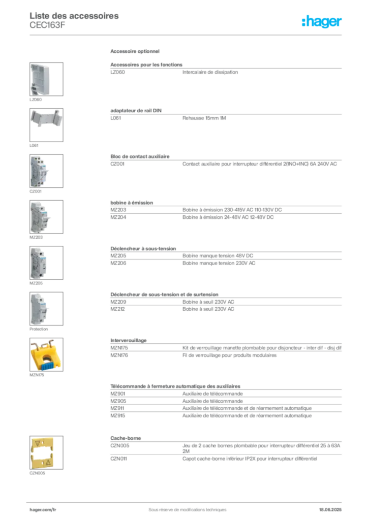 Image Hager Fiche technique du produit CEC163F | Hager France