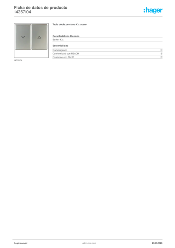 Imagen Hager Ficha de datos de producto 14357104 | Hager España