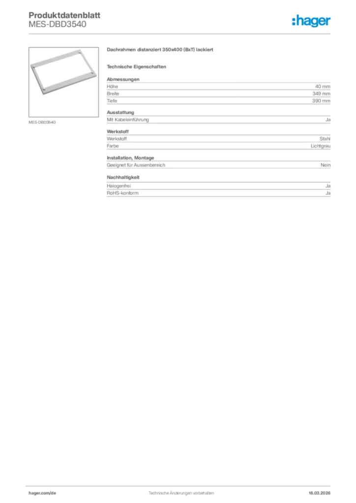 Bild Hager Produktdatenblatt MES-DBD3540 | Hager Deutschland