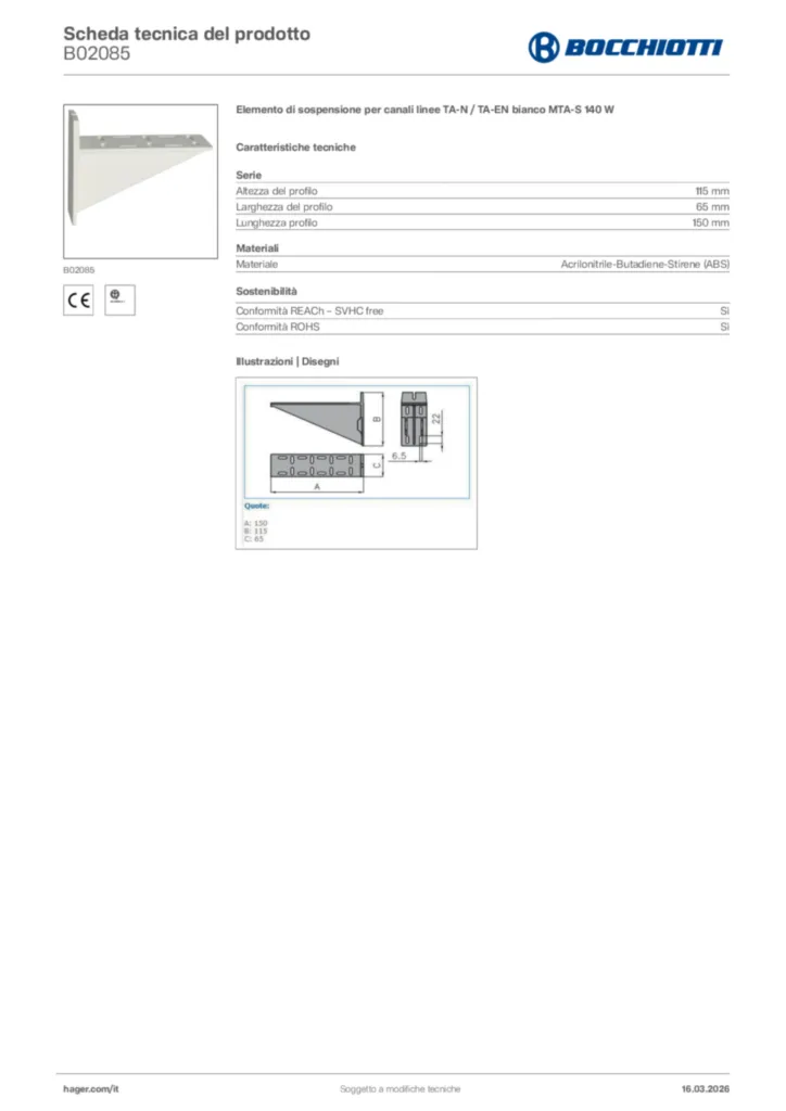 Immagine Bocchiotti Scheda tecnica del prodotto B02085 | Hager Italia