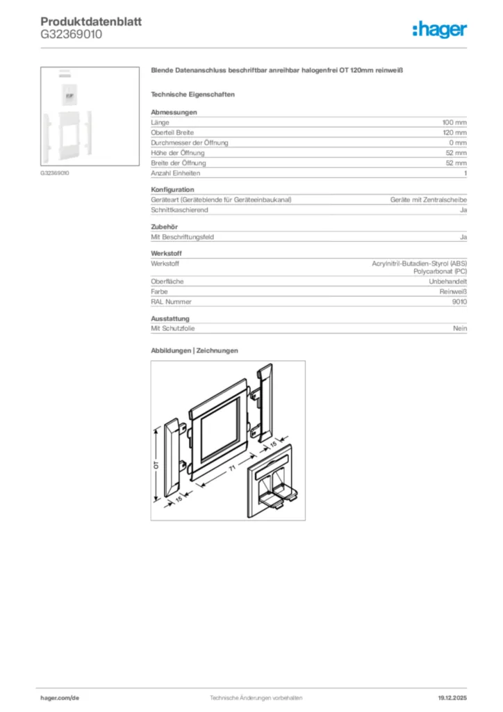 Bild Hager Produktdatenblatt G32369010 | Hager Deutschland