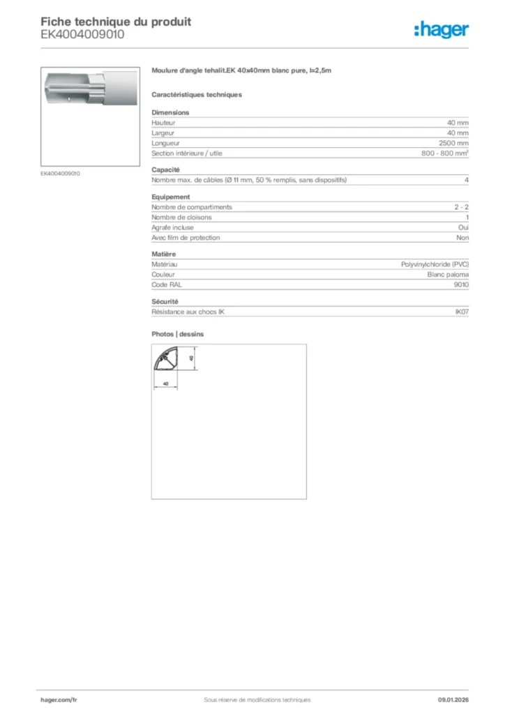 Image Hager Fiche technique du produit EK4004009010 | Hager France