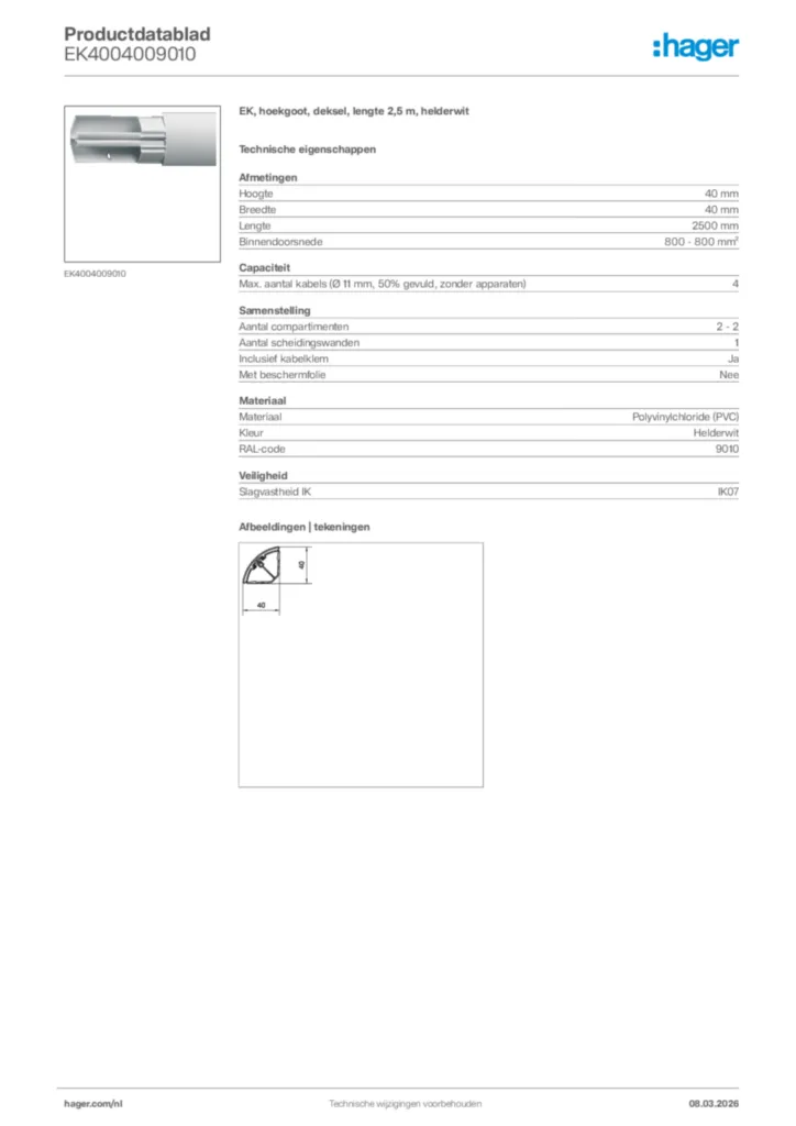 Afbeelding Hager Productdatablad EK4004009010 | Hager Nederland