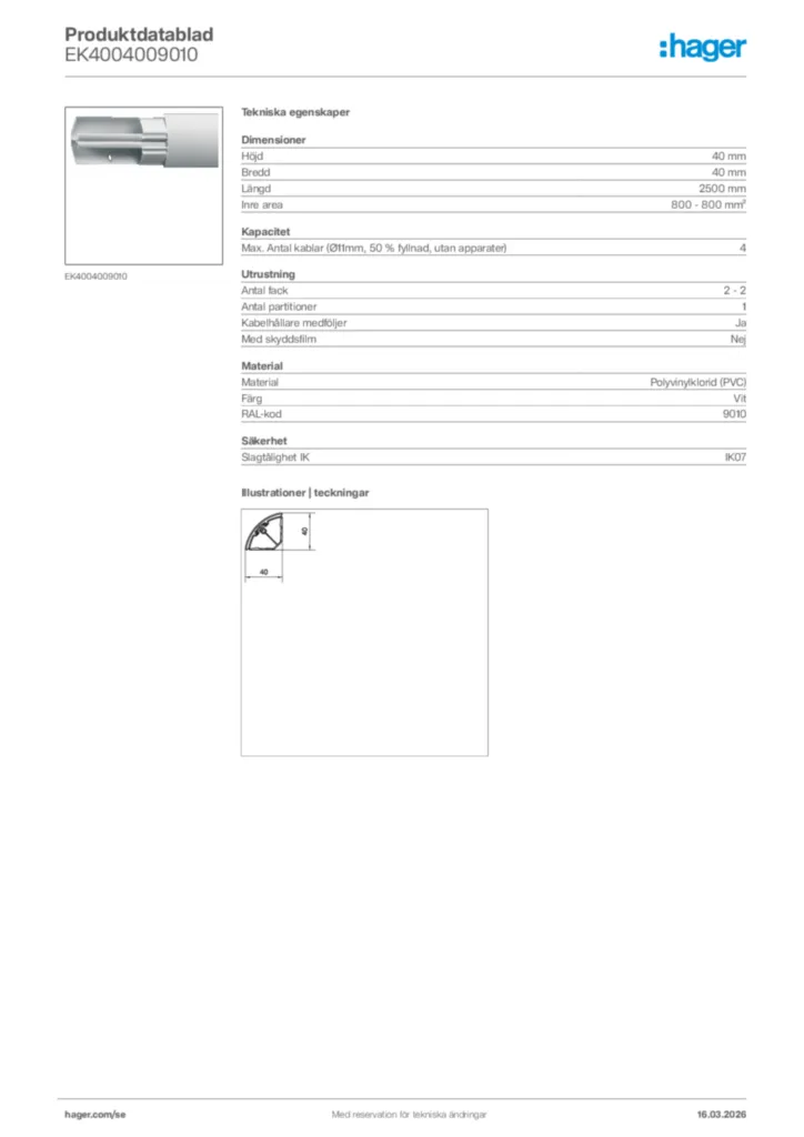 Bild Hager Produktdatablad EK4004009010 | Hager Sverige