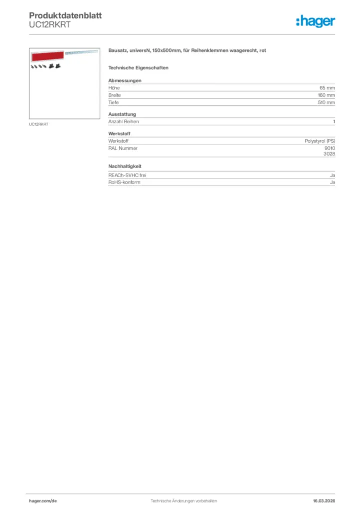 Bild Hager Produktdatenblatt UC12RKRT | Hager Deutschland
