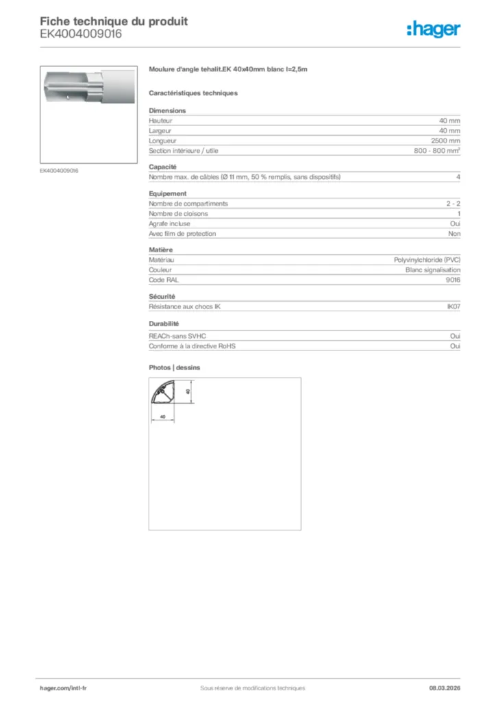 Image Hager Fiche technique du produit EK4004009016 | Hager Afrique