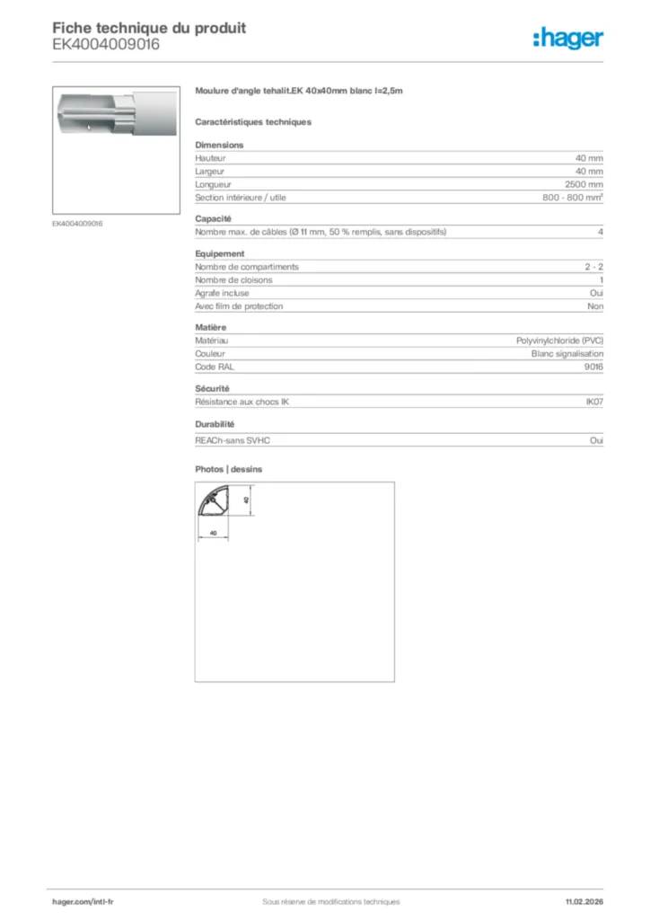 Image Hager Fiche technique du produit EK4004009016 | Hager Afrique