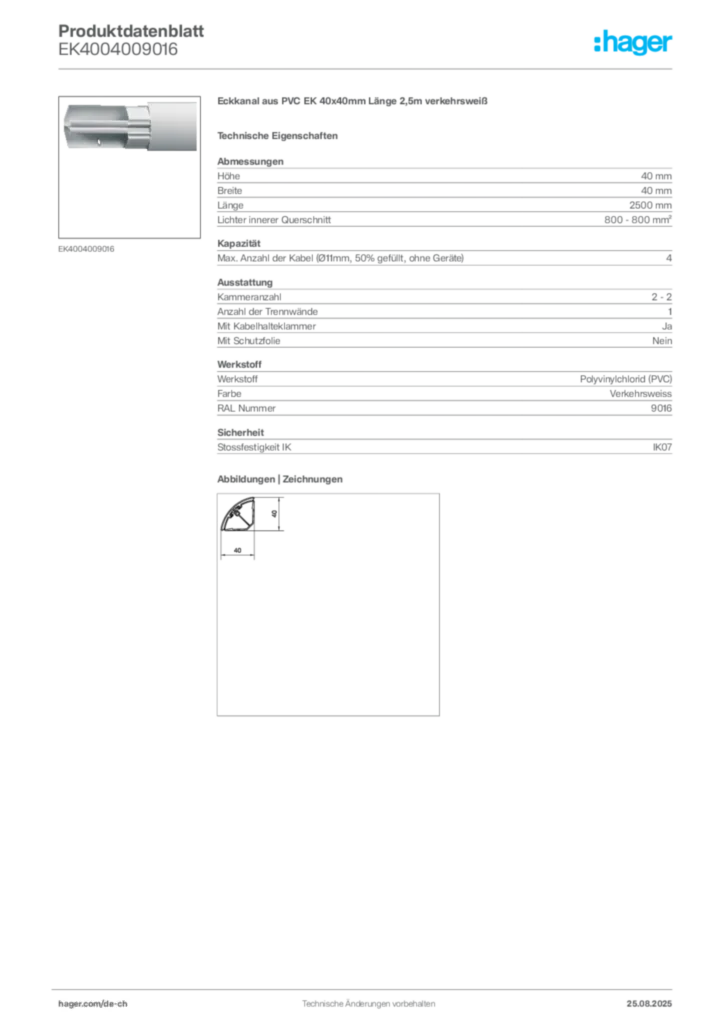 Bild Hager Produktdatenblatt EK4004009016 | Hager Schweiz