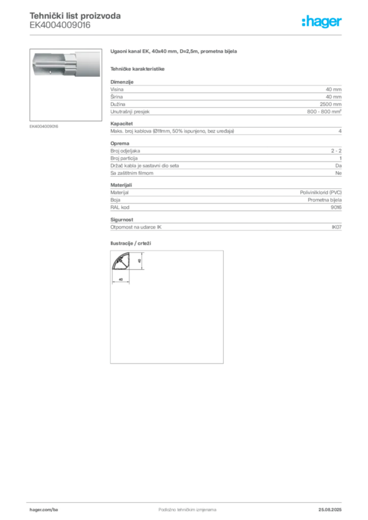 Slika Hager Product data sheet EK4004009016  | Hager