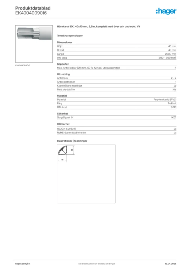 Bild Hager Produktdatablad EK4004009016 | Hager Sverige