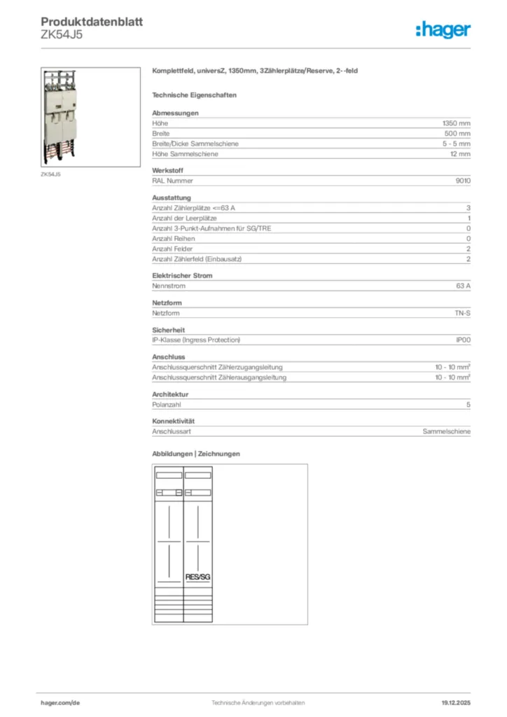 Bild Hager Produktdatenblatt ZK54J5 | Hager Deutschland