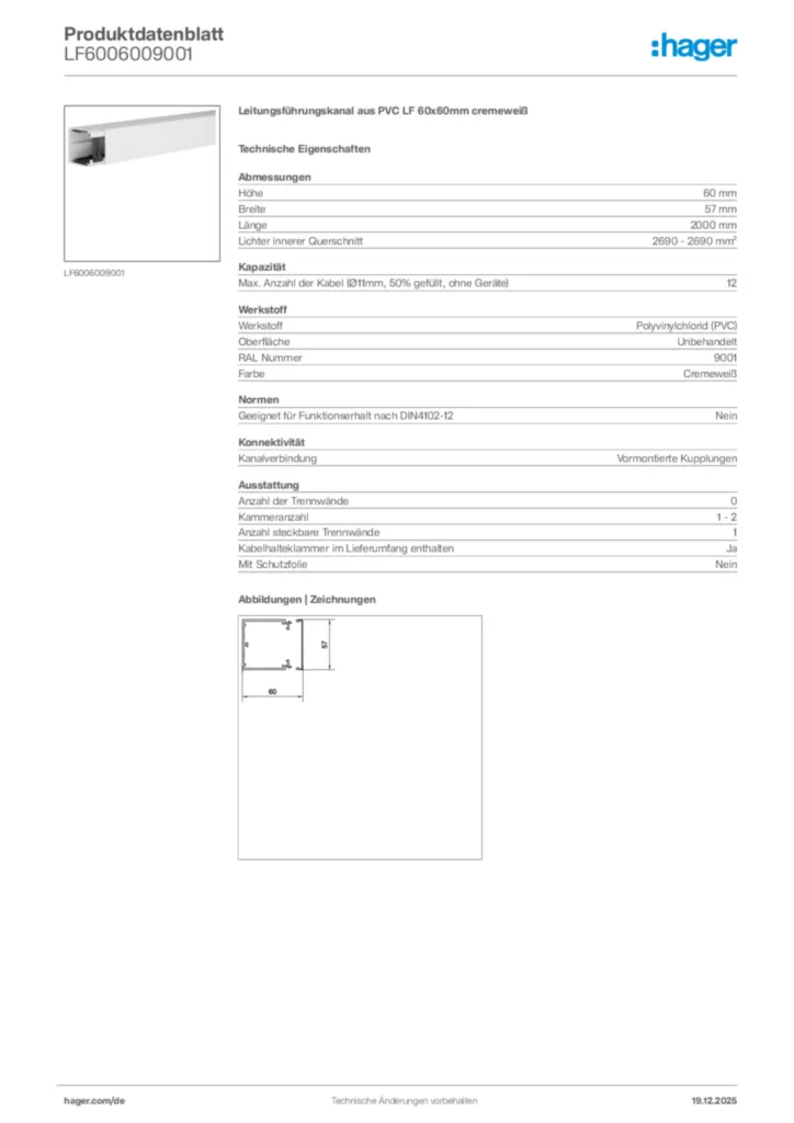 Bild Hager Produktdatenblatt LF6006009001 | Hager Deutschland